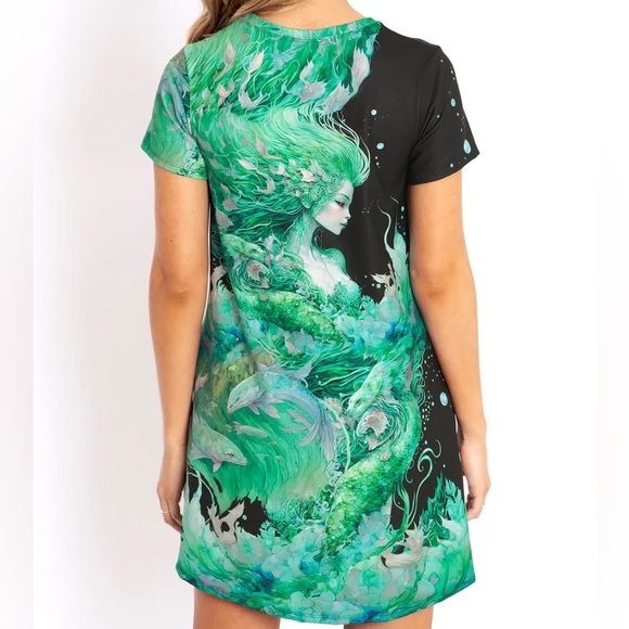 Blackmilk “WATERCOLOUR MERMAID SWING TEE DRESS” Size Medium M NWT Under the Sea - Picture 4 of 14